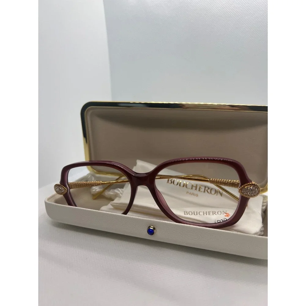 Boucheron BC00330 Paris Eyeglasses Frames‎ Burgundy Gold Embellished Designer